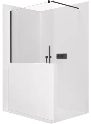 Zdjęcie produktu dla Ścianka prysznicowa Walk-in Onyx, półokrągła, lewa/prawa - 8 mm - okrągła podpora - czarny mat, przezroczyste szkło - 120x100 cm