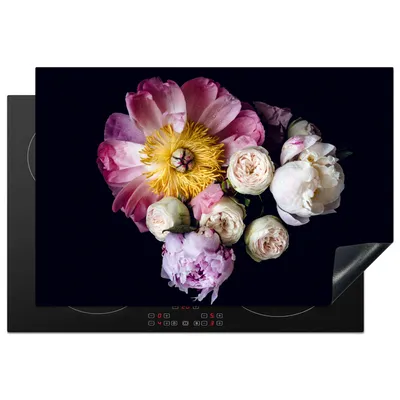Produktbild von KitchenYeah© Herdabdeckplatte Blumen - Rosa - Pastell , 78x52cm, Küche Deko, Glaskeramikkochfeld Herdabdeckung, Abdeckplatte fùr Kochfeld