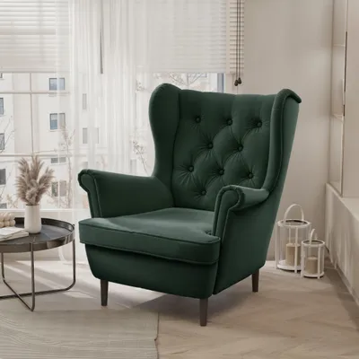Image de Idohome - Fauteuil à oreilles SCANDI de style scandinave, couleur : vert bouteille Trinity 28