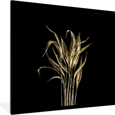 Produktbild von MuchoWow® MuchoWow® Gerahmtes Poster Gold - Blatt - Pflanzen 40x40 cm - Poster mit zchwarzem Bilderrahmen - Mit Rahmen - Wanddekoration Schlafzimmer