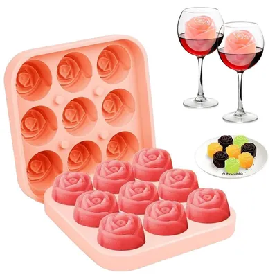 Image de Moules à glaçons en silicone, forme rose en motif de roses, avec couvercle, sans BPA, pour 9 glaçons