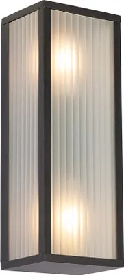 Produktbild von Außenwandleuchte Schwarz mit Geripptem Glas 2 Flammig IP44 Charlois