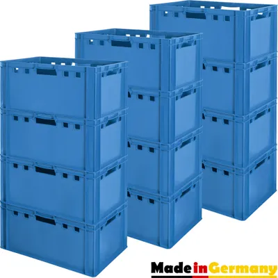 Produktbild von 1 Stück E3 Fleischkiste Kiste Eurobox Lebensmittelecht Metzgerkiste Box Aufbewahrungsbox Kunststoff Wanne Plastik Stapelbar Lagerkiste 60 x 40 Blau Kingpower