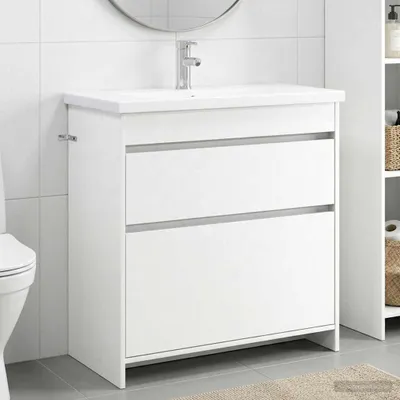 Image de Ensemble de meubles de salle de bain exclusif - Blanc - 81 x 40 x 84,5 cm - Fabriqué en panneaux de particules