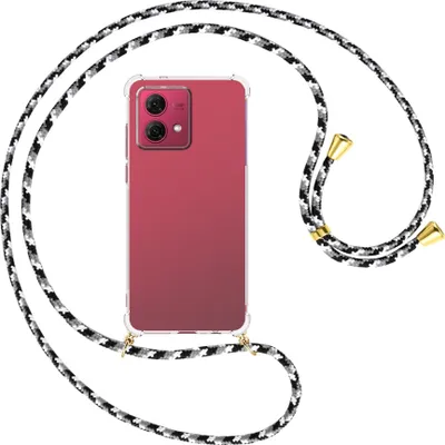 Produktbild von Handykette Backcover-Schutzhülle mit Band (Metall goldfarben) für Motorola Moto G84 5G (6.5'') - schwarz/grau/weiß