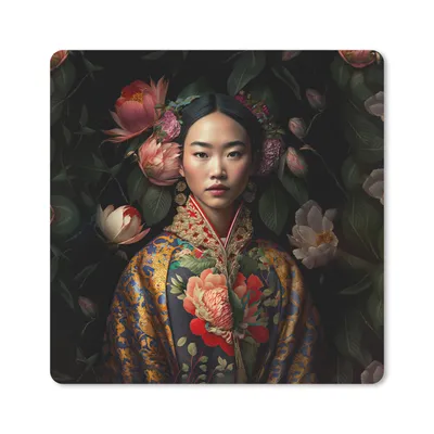 Produktbild von MuchoWow® Mauspad Mousepad Frau - Asiatisch - Kimono - Blumen - Porträt 20x20 cm - Mousepads - Maus Mat - Pad - Mausunterlage - Desk Mat - Bureauartikeln
