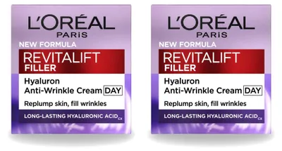 Immagine prodotto di 2 confezioni di crema viso anti-rughe L'Oréal Paris Revitalift Filler, 50 ml per confezione, offerta speciale