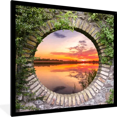Produktbild von MuchoWow® Gerahmtes Poster Meer - Sonnenuntergang - Ausblick 40x40 cm - Poster mit Schwarzem Bilderrahmen Wandposter Rahmen Foto Bilder - Mit Rahmen - Wanddekoration Schlafzimmer