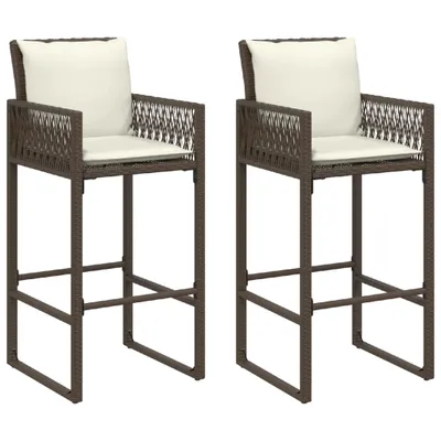 Produktbild von Garten-Barhocker mit Kissen 2 Stk. Braun Poly Rattan