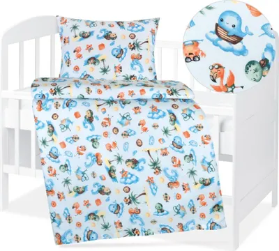Zdjęcie produktu dla Bawełniana pościel dziecięca – 90 x 135 cm, 45 x 60 – niebieska