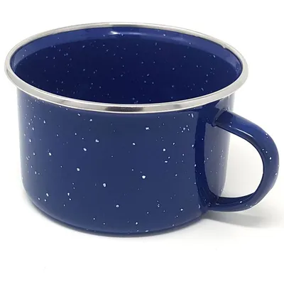Produktbild von Robuster blauer Emaille Campingbecher 250 ml, hitzebeständig und langlebig