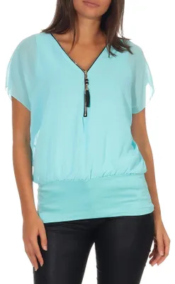 Productafbeelding van Malito dames blouse met korte mouwen, vleermuismodel | Tuniek met rits | T-shirt