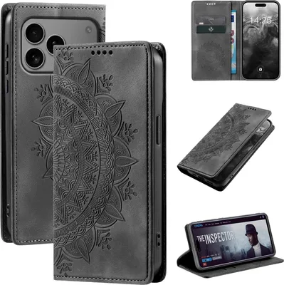 Produktbild von Mandala Handyhülle für Apple iPhone 17 Pro RFID Schutz Klapphülle Case Cover Design Schutzhülle Farbe: Schwarz