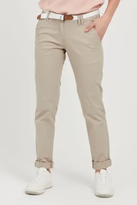 Produktbild von OXMO OXChakira Damen Chino Hose Stoffhose mit Gürtel Stretch Eingrifftaschen Baumwollmischung Regular fit