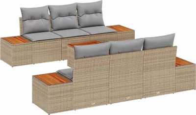 Immagine prodotto di Set di divani da giardino vidaXL, 7 pezzi, color beige, in rattan sintetico