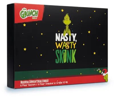 Produktbild von The GRINCH - HERREN Adventskalender 12 Paar Socken 42-46 ( 6 Paar Socken & 6 Paar Sneaker ) Style - SCHWARZ