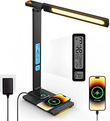 Produktbild von Schreibtischlampe LED Dimmbare Ladefunktion Takt - Tisch Nachtleuchte 10 W drahtloses Ladegerät, USB -Anschlussfaltungslampe, Touch 5 Level Lighting,