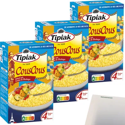 Produktbild von Tipiak CousCous Natur 3er Pack (3x500g Packung) + usy Block