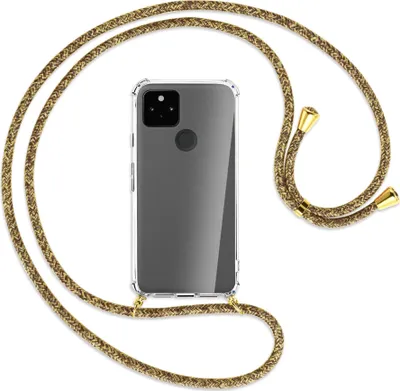 Produktbild von Handykette Backcover-Schutzhülle mit Band (Metall goldfarben) für Google Pixel 5a 5G  - braun+beige
