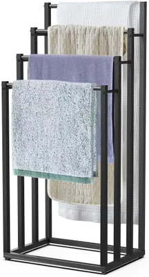Produktbild von Freistehender Handtuchhalter – Metall, mit 4 Stangen – Freistehender Badhandtuchständer für das Badezimmer – Stabil und platzsparend – Schwarz