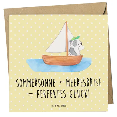 Produktbild von Mr. & Mrs. Panda Glückwunschkarte Sommer Meer Glück - Gelb Pastell - Geschenk, Emotionen, Urlaub Am, Klappkarte, Kamin, Jahreszeiten, Küste, Sommerferien, doppelkarte