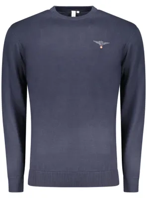 Produktbild von Blaues Herren-Langarmhemd mit Stickerei und Rundhalsausschnitt