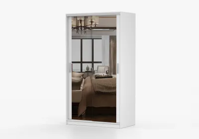 Produktbild von Schwebetürenschrank Kleiderschrank Schrank KIOTO M 120 cm Weiß mit Spiegel, 2-türig, Schlafzimmer
