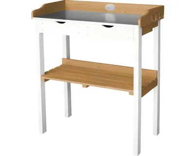 Produktbild von AXI Pflanztisch aus Holz mit 2 Schubladen in Braun / Weiß | Gärtnertisch wetterfest für Garten / Balkon / Terrasse / Gewächshaus