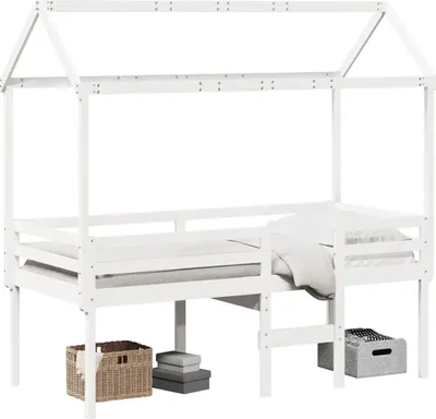 Produktbild von vidaXL Hochbett mit Dach Weiß 90x190 cm Massivholz Kiefer