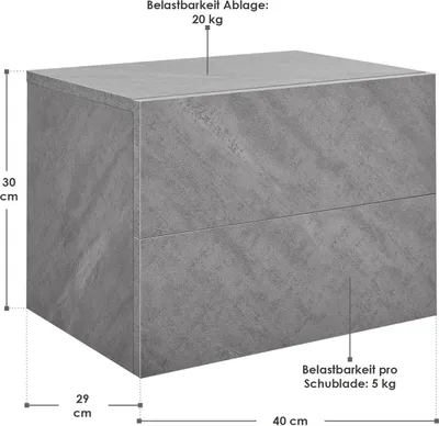 Produktbild von Juskys Wandschrank Nachttisch hängend Holz 40x29x30 cm BTH - mit 2 Schubladen - Wandmontage - Nachtkommode stabil - Nachtschrank Grau