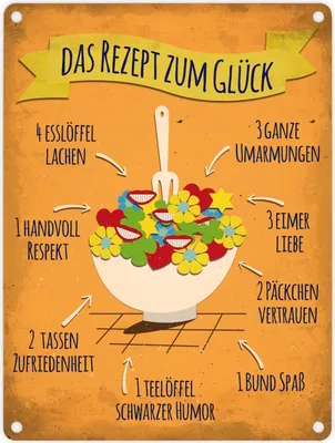 Produktbild von Metallschild mit Rezept zum Glück Motiv Blechschild Schild Dekoration