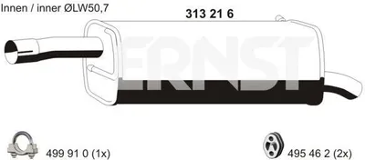 Produktbild von ERNST 313216 Endschalldämpfer für FORD Fiesta Mk5 Schrägheck (JH1, JD1, JH3, JD3) Auspuff