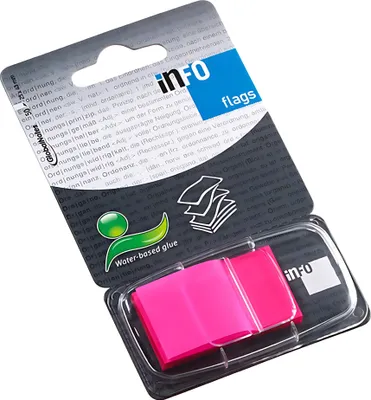 Produktbild von Global Notes Haftstreifen, 25,4 x 47 mm, 50 Streifen, Plastik, transparent, pink