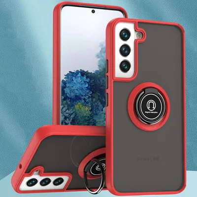 Produktbild von Samsung S22 5G Hülle, Ring Halter Ständer Matte Transluzent TPU Rahmen Stoßfest Schutzhülle für Samsung Galaxy S22 5G Rot