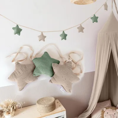 Immagine prodotto di Ghirlanda di stelle Blu e Beige chiaro con applicazione dorata - Ghirlanda in tessuto 3 m