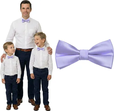 Produktbild von DonDon Fliege Kinder Jungen Babys und Herren Seidenlook Flieder glänzend, vorgebunden und längenverstellbar aus Polyester - festliches Accessoire für Hochzeit, Kommunion und Feier