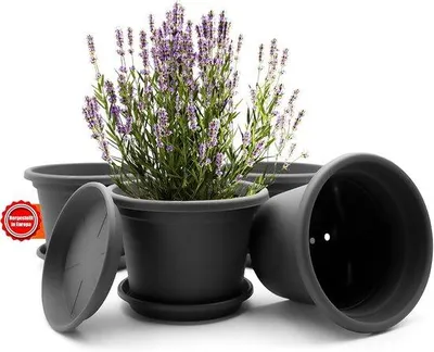 Produktbild von Famanu Blumentopf mit Untersetzer - Rund - 4 Stück 25 cm - Anthrazit