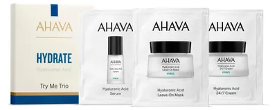 Image de Kit hydratant à l'acide hyaluronique AHAVA, sérum HA, masque sans rinçage, crème pour le visage, 3 ml