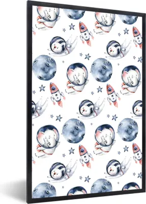 Produktbild von MuchoWow® Gerahmtes Poster Raum - Elefant - Kaninchen - Jungen - Mädchen - Mädchen - Kinder 40x60 cm - Poster mit Schwarzem Bilderrahmen Wandposter Rahmen Foto Bilder - Papierdruck - Wandbilder