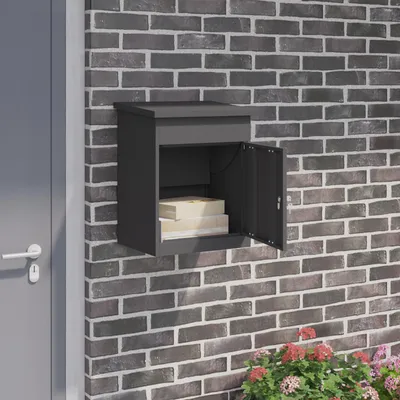Image de Boîte à colis vidaXL avec espace de rangement, noire, 47,5 x 38 x 59 cm, en acier