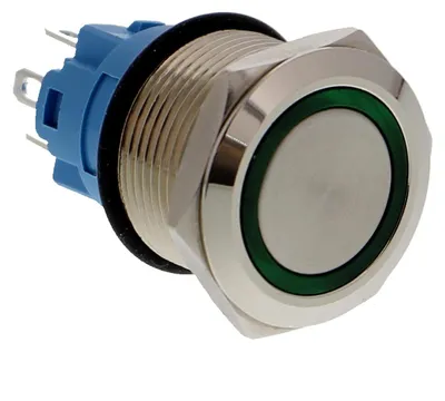 Produktbild von Drucktaster, Chrom - 3V/5V, LED beleuchtet Leuchtringfarbe: Grün Spannung: 3V
