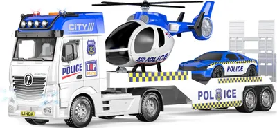 Zdjęcie produktu dla WIKY Samochodowy ciągnik policyjny 55 cm i helikopter z zestawem efektów