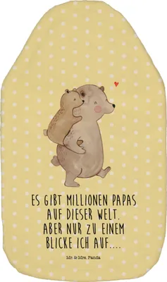 Produktbild von Mr. & Mrs. Panda Wärmflasche Papa Bär - Gelb Pastell - Geschenk, Wärmekissen, Vater, Wärmflaschen, Bettflasche, Geburtstag, naturkautschuk, Muttertag, Vatertag, mit Bezug