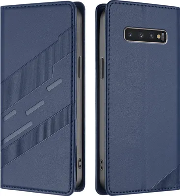 Produktbild von Hülle für Samsung Galaxy S10+, Kunstleder Brieftaschen Handyhülle mit Kartenfach und Standfunktion Blau