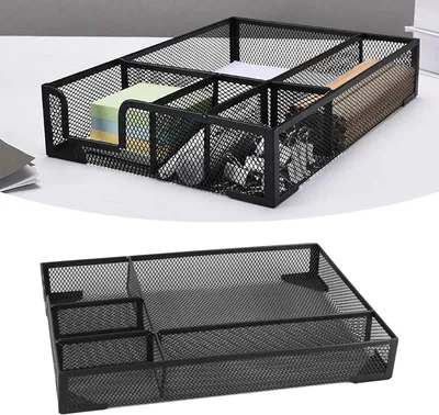 Imagen del producto de Organizador metálico para cajones de escritorio, 31,5 x 21,6 x 4,6 cm, con 5 compartimentos, ideal para la organización de la oficina