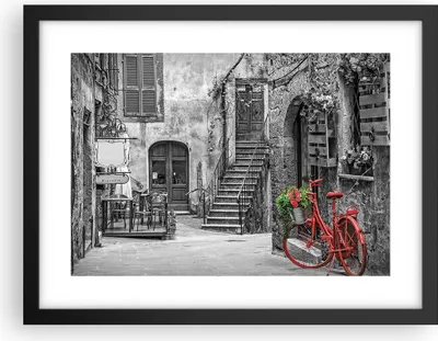 Produktbild von Gerahmtes Poster - Schwarzer Rahmen - Rot Fahrrad Allee - 40x30 cm - Wand Bild - Wanddeko - Wandbilder - Kunstposter - Wandposter - Bilderrahmen - Bilder - Kunstdruck - P2BAA40x30-4410