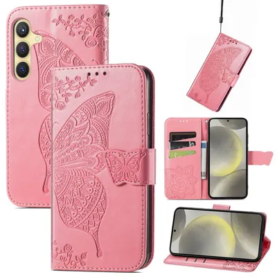 Immagine prodotto di Per Samsung Galaxy S25 FE 5G Custodia in Pelle finta per telefono cellulare con design a farfalla Rosa