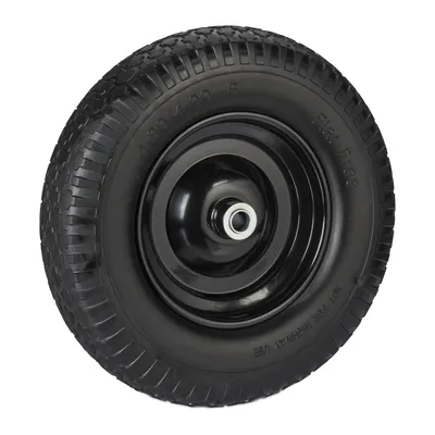 Immagine prodotto di Ruota per carriola Relaxdays 4.00-8, gomma piena, cerchione in acciaio, ruota di ricambio per carriola, anti-foratura, portata 100 kg, nera