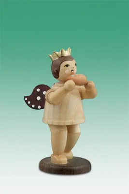 Produktbild von Holzfigur Musikantenengel mit Okarina natur ohne Krone Höhe 6,5cm NEU