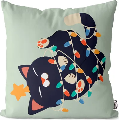 Produktbild von VOID Kleine Katze Lichterkette Kissenbezug Kissenhülle Sofakissen Kissen Deko Outdoor-Kissen Dekokissen